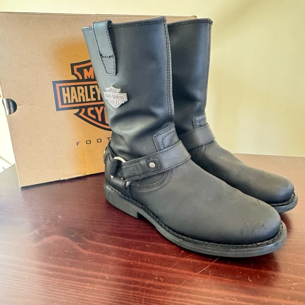 Harley Davidson Cortez Harness men’s black leather motorcycle biker boots 8.5